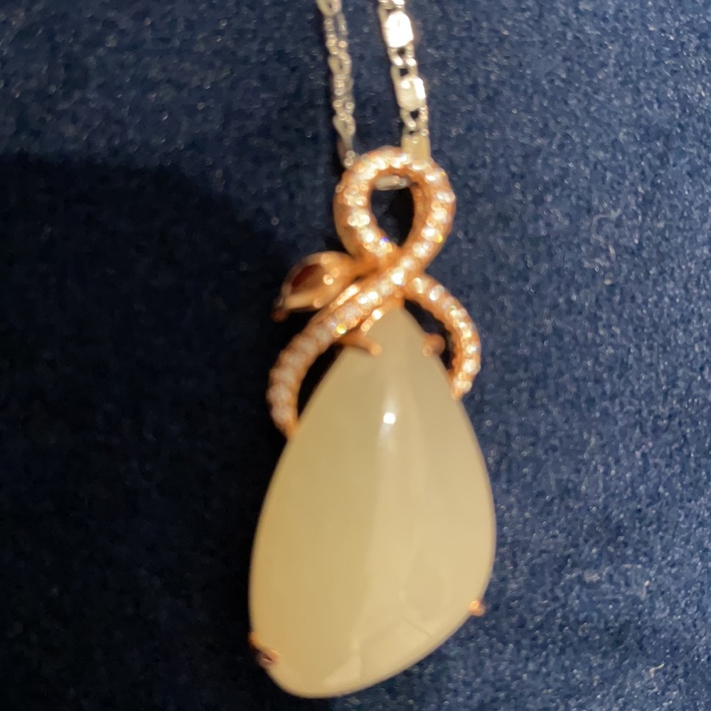 White jade with rose gold over 925 silver pendant